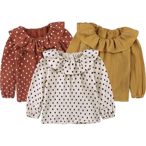 2020 Casual Girls Autumn Spring Polka Dot Cotton Linen Shirt Children Clothes Baby Long Sleeve Tops Tees Blouse Doll Collar 0-5Y
