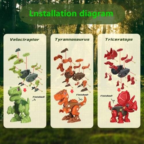 3PCS 3D DIY Assembly Simulation Dinosaur Toy Children Screw To Assemble Toys Puzzle Game Boy Dinosaur Model Set Toy For Kids