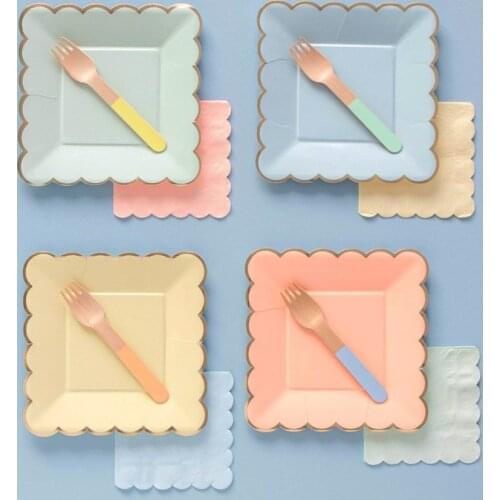 8pcs/lot Blue Pink Disposable Tableware Gilding Party Paper Plates Baby Shower Kids Birthday Party Supplies Wedding Decoration