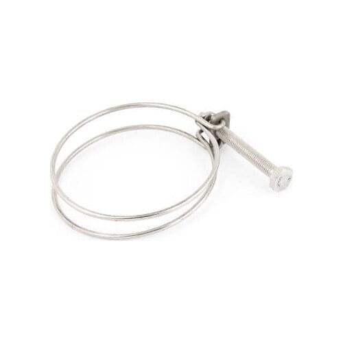 80mm-90mm Adjustable Silver Tone Metal Double Wire Hose Clamp