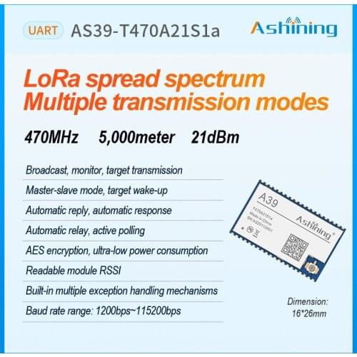 All new 433mhz 100mW 20dBm 5000m LoRa ASHINING A39 series Wireless RF Transmitter Receiver Module