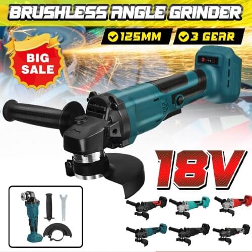 800W 125mm 3 Speed Brushless Cordless Impact Angle Grinder DIY Power Tool Cutting Machine Polisher For Makita 18V Battery