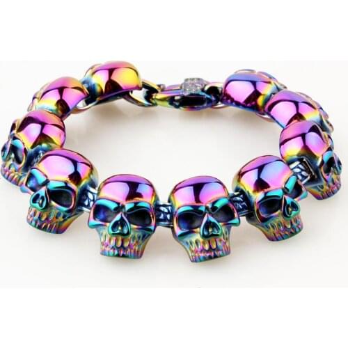 Stainless Steel Bracelet 22mm Cuban Chain Bracelet Hip Hop Rock Skull Head Fashion Color Cuban Chain Jewelry Gift For Men