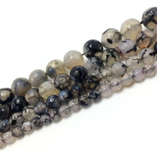 6 8 10 12mm Natural Stone Black Dragon Vein Agates Cut Faceted Round Beads Loose Beads for DIY Jewelry Making Charm Accessories
