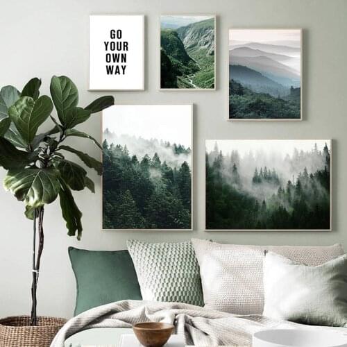 Mountain Foggy Forest Natural Scenery Decorative Canvas Painting Wall Picture Fresh Poster Living Room Decoration Home Decor
