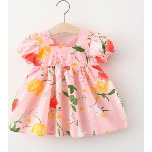 Girls Baby Casual 2021 Summer Small fresh style Dress Toddler Flower Print Vestidos Newborn Infant Princess Dresses Wedding Suit