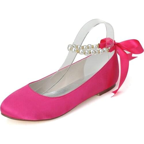 Comfort Flat Satin Women Shoes Pearls Round Toe Ladies Wedding Bridal Formal Party Silk Satin Flat Women