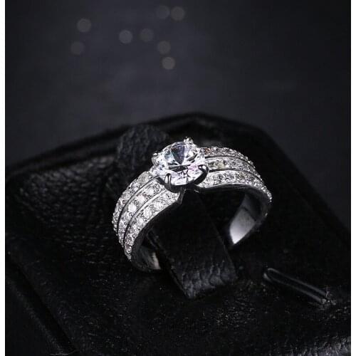 14K Real Gold Plating Korean Fashion Ring For Women Classic 7MM Zircon Shine Luxury Jewelry Wedding Bands For Couple Party Star