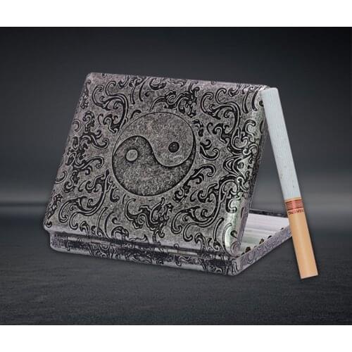 Retro Taiji Brass Cigarette Box Case Portable Vintage 20 Cigarettes Case Holder Smoke Tool Pocket Smoking Accessories with Box