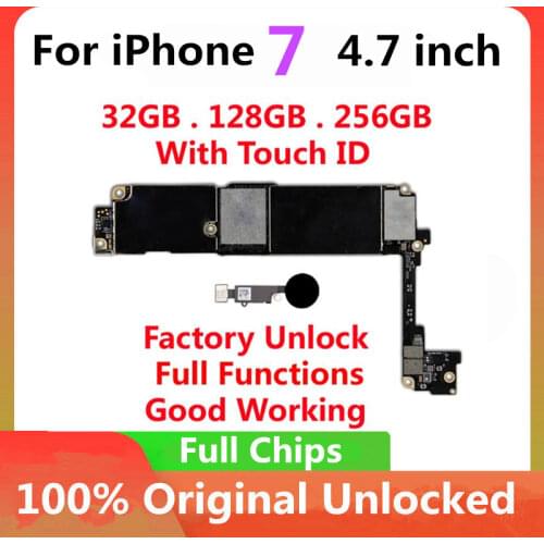For Iphone 7 Motherboard with /no Touch Id Original Unlocked for IPhone 7 Logic Board Clean ICoud with IOS System Full Chips MB
