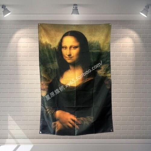 Mona Lisa Custom Banners Poster Bar Cafe Hotel Theme Wall Decoration Hanging Art Waterproof Cloth Polyester Fabric Flags