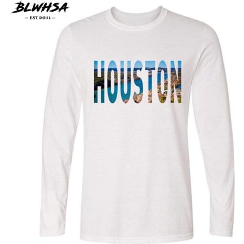 BLWHSA Fashion USA Houston City Design T-shirt Men Cotton Houston Letters Print T Shirt Long Sleeve Comfortable Tee Shirt