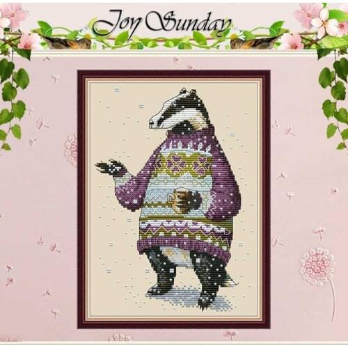 Badger in Sweater Animals Counted 11CT 14CT Cross Stitch Sets DIY Chinese Cross-stitch Kits Embroidery Needlework Home Decor