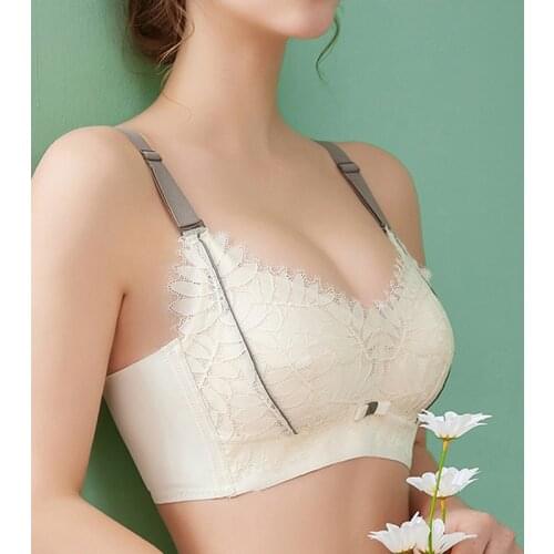 Thai Latex Underwear Women Big Breasts Show Small Ultra-thin Plus Size Bra Adjustable Straps Type Gather Lace Bra 4 Lines Buckle