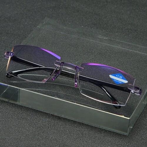 Men Women Rimless Reading Glasses Anti Blue Light Bifocal Far Near Magnification Eyewear Presbyopic Glasses +150 +200 Eyewear