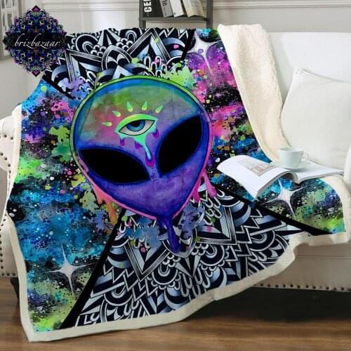 Trippy Alien by Brizbazaar Sherpa Blanket Watercolor Throw Blanket The Third Eye Custom Blanket Mandala Saucerman Mantas De Cama
