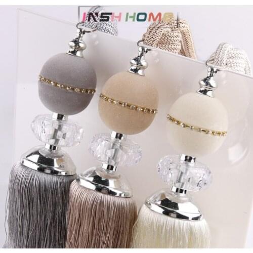 One Pair Multiple Colour Flocked Crystal ball Curtain Tassels Fringe Luxury Curtain Accessories Home Decoration Hanging Balls