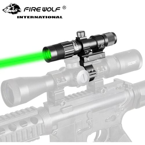 Tactical 5mw Green Laser Sight Adjustable Optics Hunting Laser Flashlight Designator Night Vision with Remote RifleScope Ring