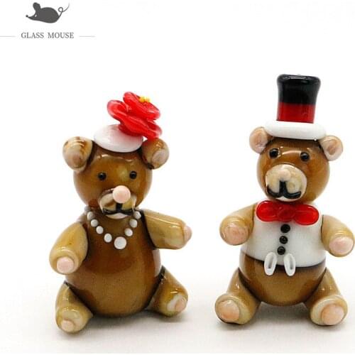 Murano Glass Couple Bear Figurines Crafts Ornaments Home Table Decor Collection Handmade Cute Cartoon Animal Xmas Gifts For Kids