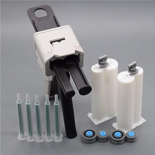 Glue Adhensive Caulking Gun 50ml 1:2 AB Glue Gun Dispenser 2pcs 50ml 1:2 Empty Dual-Barrel Cartridge 5pc Static Mixing Nozzle