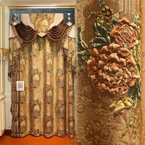 Blackout European-style High-end Window High-precision 4D Large Embossed Jacquard Curtains for Living Dining Room Bedroom