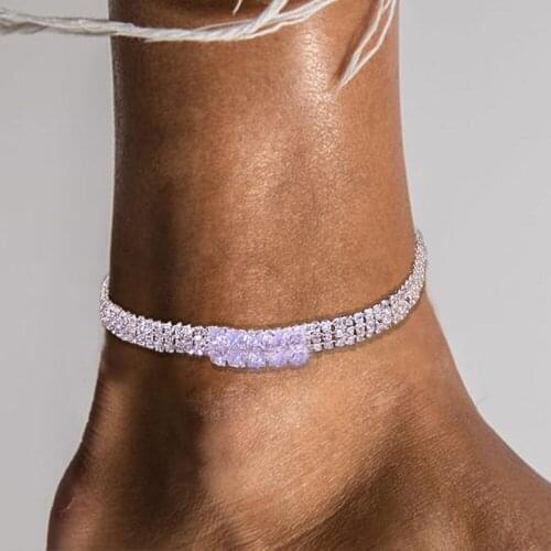 Stonefans Simple Crystal Zircon Anklet Bracelet Leg Chain for Women Summer Beach Rhinestone Tennis Chain Anklet Barefoot Jewelry