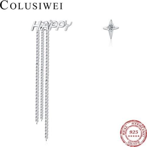 Colusiwei Tassel Earrings 925 Sterling Silver Long Chain Letter Happy Stud Earrings For Women Wedding Engagement Fine Jewelry