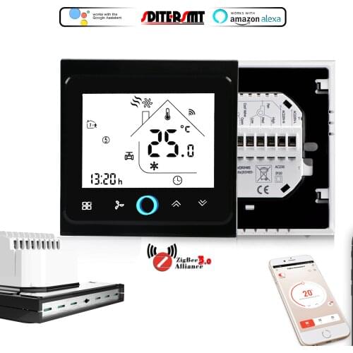 24V 110V 220V TUYA Zigbee Temperature THERMOSTAT for Fan Coil 2-Pipe/4-Pipe Cool/Heat Adjustment Switch Smart Home Gateway