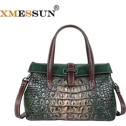 XMESSUN 2021 Retro Genuine Leather Crocodile Pattern Handbag Women High quality Shoulder Messenger Bag Lady Travel Tote Bag H302