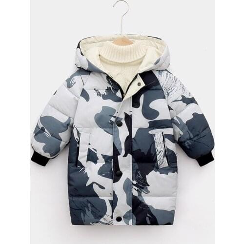 Winter Childrens Cotton-padded Jackets Boys Girls Long Hooded Thick Warm Coats Korean Kids Camouflage Fashion Parkas Outwear