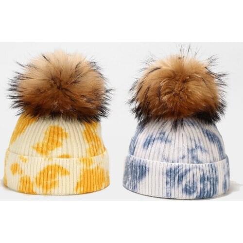 Winter Hat For Girls boys Skullies & Beanies Real Rabbit Pom Fashion Cap Unisex Elasticity Knit Beanie Hats Fashion Green hat