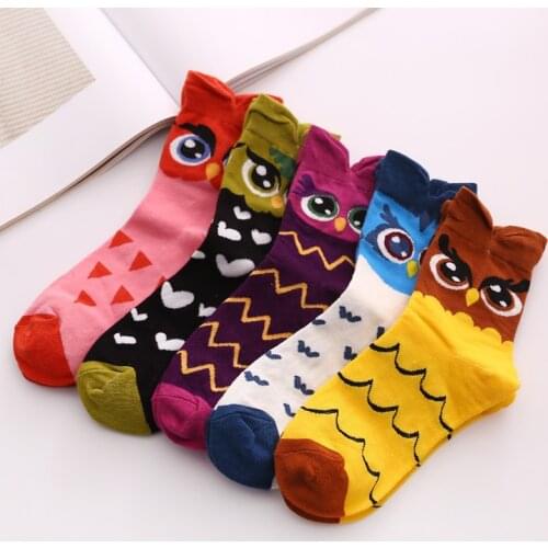 1pairs Cartoon Owl Cute Girs Sock Kwaii Funny Fashion Anime Spring Autumn Sweat Absorption Classic Cotton Sock Lolita Wonmens
