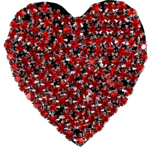 10pieces Beaded Red Crystal Strass Heart Patches Applique Badges Sew on Clothes Decorated Bordados Ropa Sewing Supplies TH703