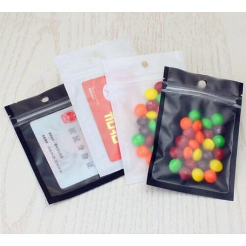 100pcs One Side Clear Plastic Bag Frosted Black/White Hanging Ziplock Bag Matt Plastic Gifts Bag For Toys USB Drive