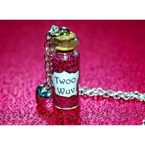 12pcs/lot The Princess Bride, TWOO WUV Necklace Heart Charm, Princess Buttercup Impressive Clergyman Bottle Necklace