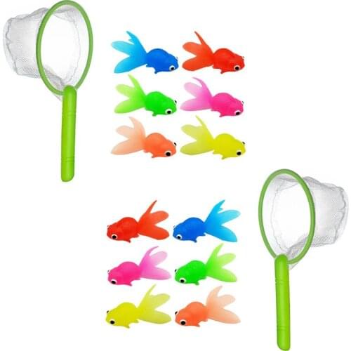 2 Sets of Children Fishing Set Soft Rubber Goldfish Model Simulation Goldfish