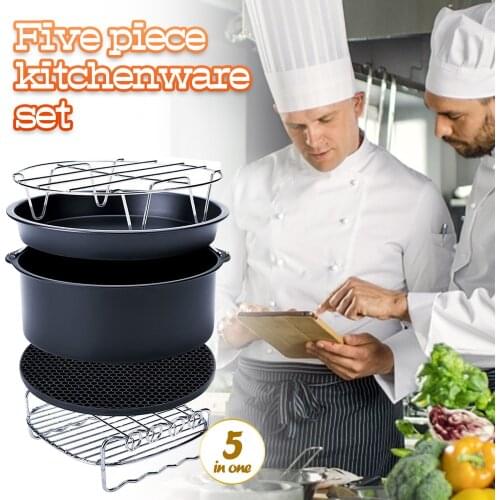 5PC/Set Air Fryer Accessories Pizza Tray Grill Toast Rack Steam Rack Insulation Pad Grill Pot Home Cookware Kitchen Cooking Tool
