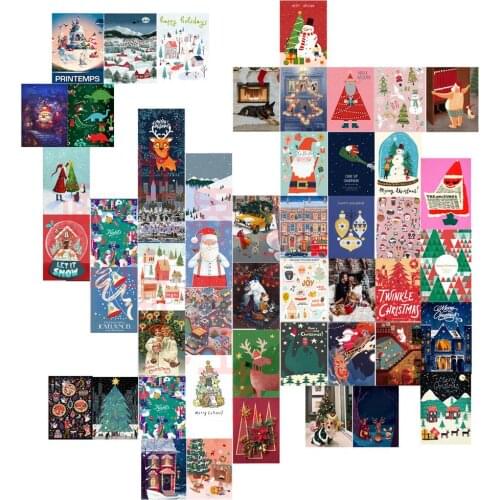 50pcs Christmas Photo Collage Kit Room Decor Wall Aesthetic Pictures Festival Christmas Home Wall Decoration Art Painting Cards