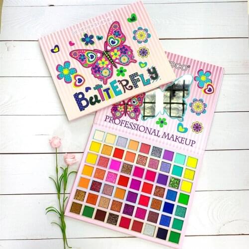 63 Colors Cute Butterfly Pattern Pearlescent Matte Sequins Large Multicolor Eyeshadow Palette