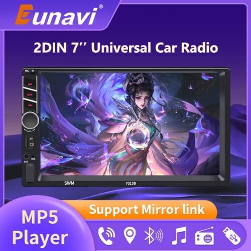 Eunavi 2 Din Car Player 7 Inch HD Touch Screen MP5 Multimedia Player Digital Radio FM Bluetooth Auto Player Support Mirrorlink