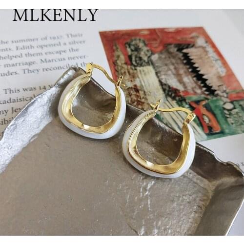 MLKENLY Big Moroccan Style White Coconut Gold color Stud Earrings for Women Wedding Party Trendy Jewelry