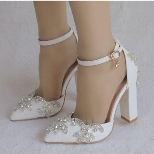 White 11CM Rhinestone Sandals Pointed Shoes Women Sweet Luxury Platform Wedges Shoes Wedding heels High Heels