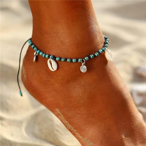 LIMARIO Bohemian Spiral Shell Anklets for Women Vintage adjustable Woven Rope Bracelet on Leg Beaded Anklet Ankle BOHO Jewelry