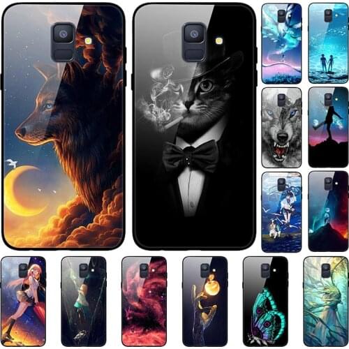 Case For Samsung Galaxy A6 2018 Back Phone Cover Black Silicone Bumper With Tempered Glass