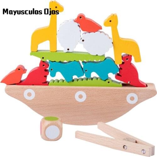 Wooden Animal Balance Boat Childrens Intelligence Shape Matching Balance Rocker Educational Toy