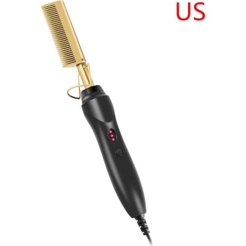 Electric Hot Straightening Heat Pressing Comb Ceramic Curling Flat Iron Curler Designed Hair Straightener