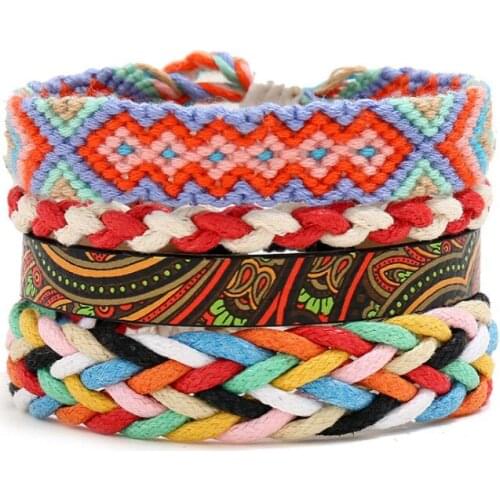 Ethnic Boho Bohemian Bracelet Set Colorful Charm Weave Rope Leather Wrap Bangle Casual Female Wristbands Vintage Fashion Jewelry
