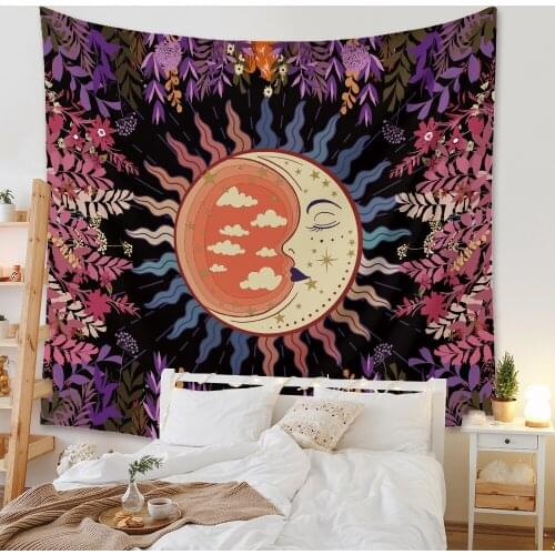 Tapestry White Black Sun and Moon Mandala Tapestry Wall Hanging Tarot Witchcraft Psychedelic Tapestry Boho Decor Wall Blanket