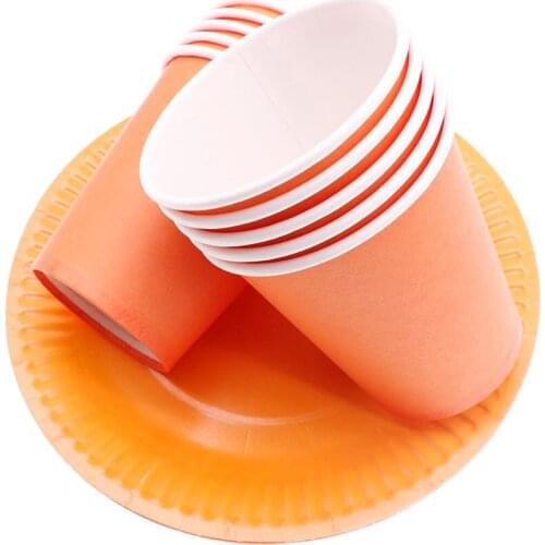 New Year 2020 Disposable Tableware 40pcs Solid Paper Tray cups Happy Birthday Wedding orange Decoration Kids Baby Bath Party