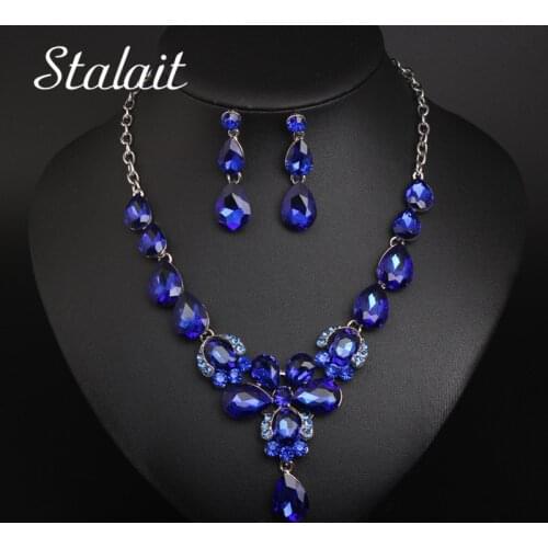 Romantic Flower Crystal Wedding Bridal Jewelry Sets For Women Green Rhinestone Pendant Necklace Earrings Set Dubai Accessories